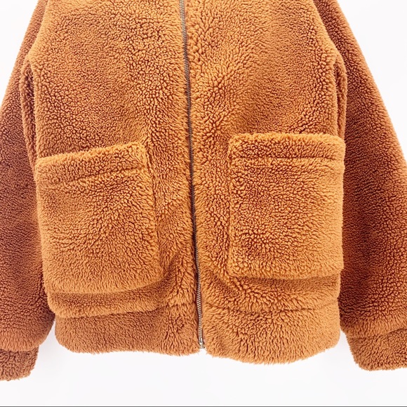 Elodie Burnt Orange Zip Up Teddy Jacket Size Small - Picture 3 of 7